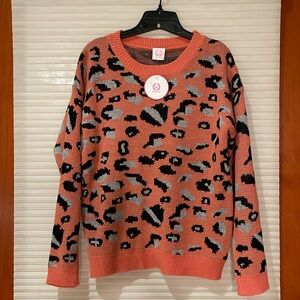 NWT wanna B cheetah print, pink sweater, lightweight, soft size small P2P 20 in
